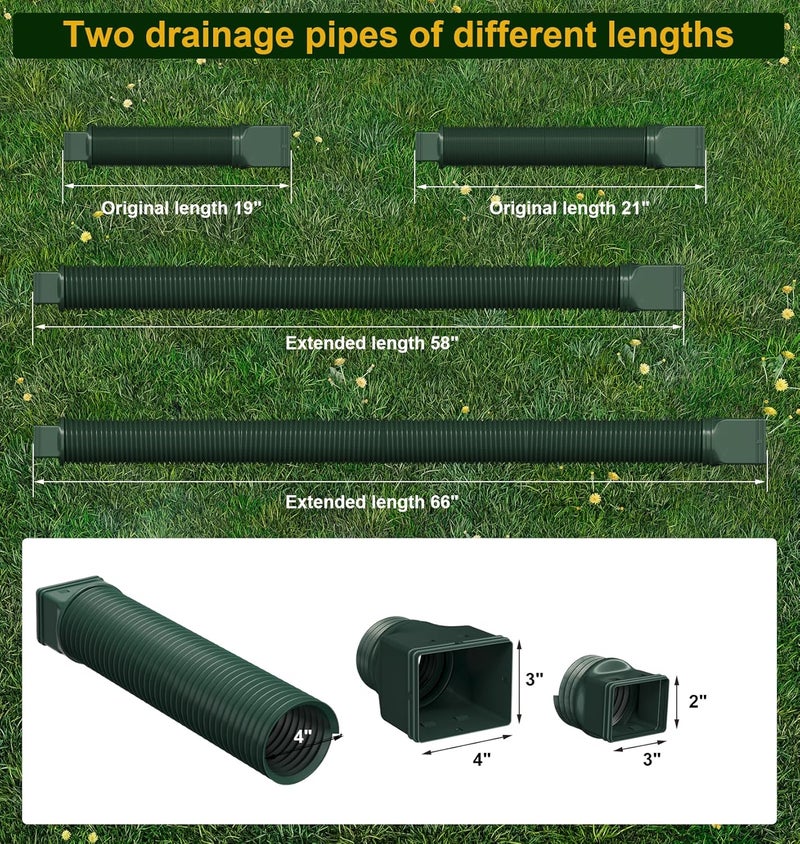 Ogutter Rain Gutter Downspout Extensions, Downspout Extender for Rainwater Drainage Flexible, Extendable 58"+66" Down Spout Drain Extension Pipes (2 Pack, Green) - Image 3